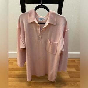 Pink Cashmere Collared Sweater with Pocket